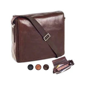 Tuscan - Square Leather Messenger Bag With Adjustable Strap And Flap With Magnetic Closure