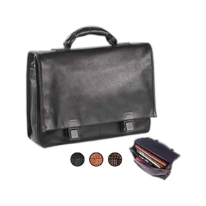 Tuscan - Leather Flap Briefcase With Hidden Slide Buckles And Wrapped Top Handle