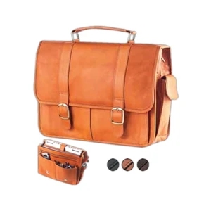Leather Laptop Briefcase With Hidden Slide Snaps And Adjustable Shoulder Strap