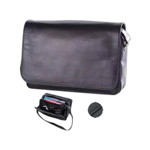Leather Laptop, Mailbag Sling With Exterior Full Length File Folder On Back