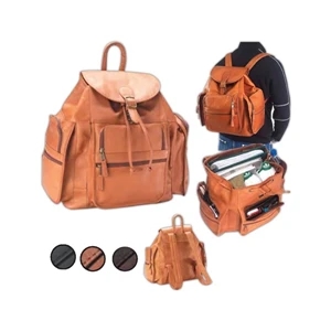 Extra Large Leather Backpack With Interior Pocket, Six Exterior Zipper Pockets