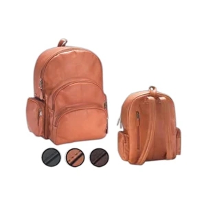 Leather Multi Compartment Backpack With Room For Laptops And Five Zipper Pockets