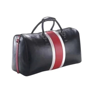 Leather Racing Stripe Duffel Bag With Fully Lined Interior And Shoulder Strap