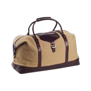 Canvas Overnighter With Leather Trim And Adjustable, Detachable Shoulder Strap