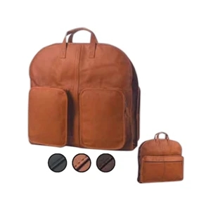 Leather Overnight Garment Bag With Two Brass Snaps To Hold Hangers In Place