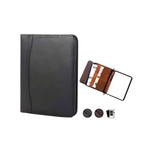 Quinley - Leather Zip Padfolio With 8.5" X 11" Writing Tablet And Full Length Vertical Pocket