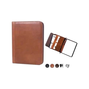 Leather Zip Padfolio With 8.5" X 11" Writing Tablet And Vertical Pocket