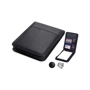 Leather Vertical Junior Zip Padfolio With 5" X 7" Writing Tablet And Organizer