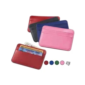 Colored Leather Slim Card Case With Two Pockets, Id And Business Cards And Money