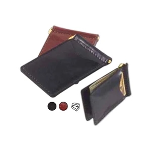 Glazed Leather Money Clip With Two Exterior Pockets For Id And Credit Cards