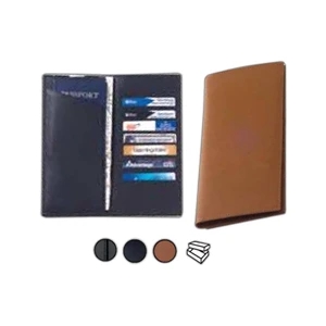 Leather Travel Wallet With Vertical Slash Pocket On Back And Passport Pocket