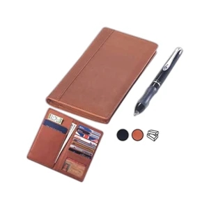 Leather Passport Wallet With Eight Credit Card Slots, Id Case And Two Bill Pockets