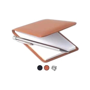 Leather Vertical Jotter With Two Business Card Slots, Pen Loop, Suede Lined