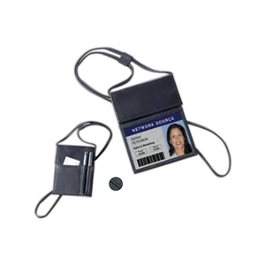 Leather Badge Holder With Clear Id Panel And Velcro Flap, Adjustable 27" Neck Strap