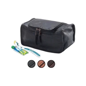 Leather Shaving/cosmetic Case With U Shaped Zipper, Full Lined Interior