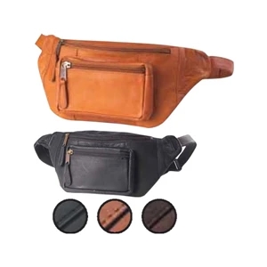Kangaroo Pouch - Large Leather Hip Pack With Front And Back Zipper Compartments