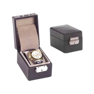 Single Watch Box With Molded Wrist To Hold Watch In Place, Lid With Jewelry Pouch