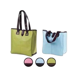 Colored Leather Oversized Tote With Cafe Accents With Contrast Stitching