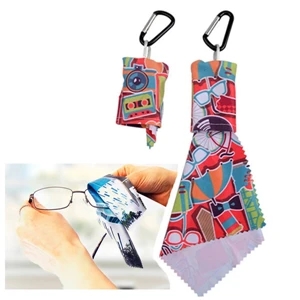 Customized Microfiber Cleaning Cloth in Pouch with Carabiner
