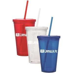 16 Oz. Double Wall Acrylic Cup w/Straw