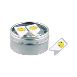 Keepaklip Paper Clips. Smiley Face Design In Metal Tin With Clear Window Lid