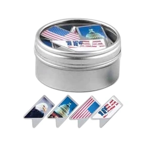 Keepaklip Paper Clips. 4 Patriotic Designs In Metal Tin With Clear Window Lid