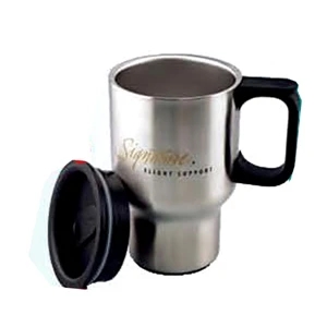 Thermomug - 16 Oz. Stainless Steel Travel Mug With Black Plastic Handle And Lid