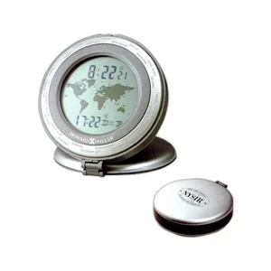 Round Alarm Clock With Display For Local Time And One Of 24 Worldwide Cities