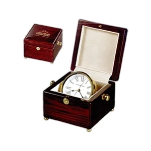 Bailey - Clock In High Gloss Rosewood Finished Box Lined In Velvet, Features Brass Feet