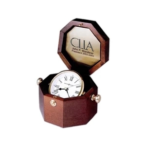 Oceana - Polished Brass Gimbaled Captain's Clock Housed In A Felt Lined Octagonal Chest