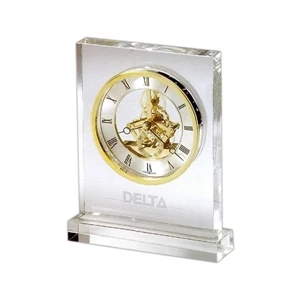 Prestige - Rectangular Glass Crystal Tabletop Clock, Made With Heavy Non-lead Glass Base