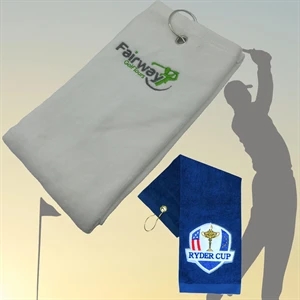 100% Cotton Embroidered Golf Towel w/ Carabiner 15.5 "x24.4"