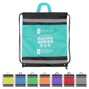 Custom Logo Reflective Sports Drawstring Backpack w/Carrying Handle