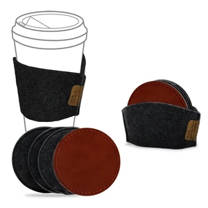 New Feltro Collection Leather and Black Felt Coaster Set