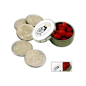 Miniature Tin In Silver With Snap Top Filled With Chocolate Flavored Mints
