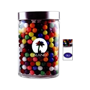 Large Oval Glass Jar With Stainless Steel Lid Filled With Salt Water Taffy