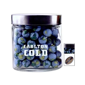 Small Oval Glass Jar With Stainless Steel Lid Filled With Chocolate Earth Balls