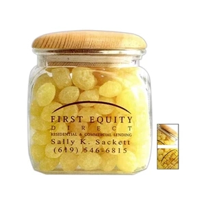 Small Arched Clear Glass Jar With Wood Lid Filled With Chocolate Kisses