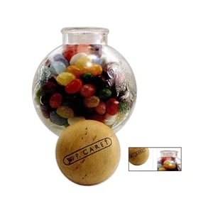 Small Globe Glass Jar, 5" X 3 1/2" Dia. Filled With Chocolate Earth Balls