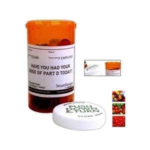 Large Amber Pill Bottle, 4 1/4" X 2 1/4" Dia. Filled With Chocolate Drops