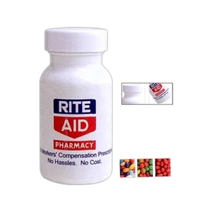 Small White Pill Bottle, 3 1/4" X 1 1/2" Dia. Filled With Red Hots Candy