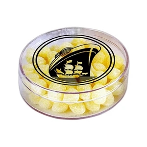 Round Clear Plastic Container, 4 1/4" Dia. X 1 3/8" Filled With Jelly Beans