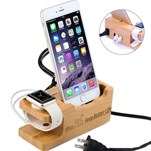 Bamboo Charging Station Desk Organization for Phones Watch