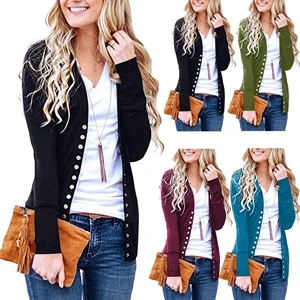 Women's Long Sleeve Snap Button Down Knit Neckline Cardigans