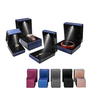 Leather Jewelry Display Wedding Gift Ring Box with LED Light