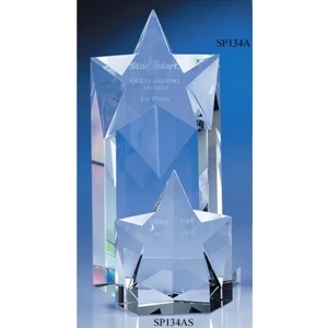 Superstar - 4" X 2 3/8" X 8" - Optic Crystal Star Shape Tower Award With Slanted Top