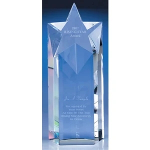 Superstar - 4" X 2 3/8" X 10" - Optic Crystal Star Shape Tower Award With Slanted Top