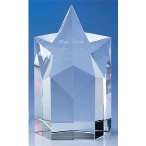 Superstar - 3 5/8" X 2 3/8" X 5 3/4" - Optic Crystal Star Shape Tower Award With Slanted Top