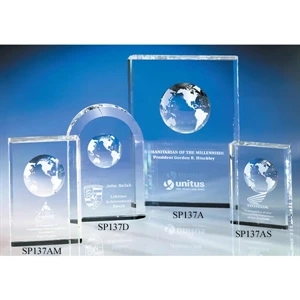 Millennium - Millennium Globe Crystal Award By Crystal World. 8" Sp137