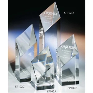 Triumph - 3 1/4" X 3 1/4" X 6" - Triumph Crystal Award By Crystal World With Slanted Diamond-shaped Front